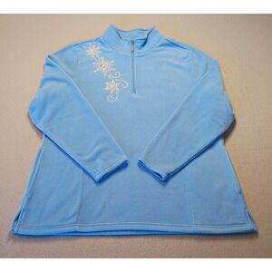 Quacker Factory Snowflake Pullover Blue 1/4 Zip Beaded Holiday Sweater‎ Winter L